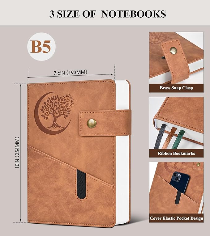 365 Page Thick Lined Journal Notebook for Men Women, B5 Large Leather Journals for Writing, Hardcover Notebooks for Work, School, Note Taking, Business, Travel Diary, College Ruled 7.6" x 10"