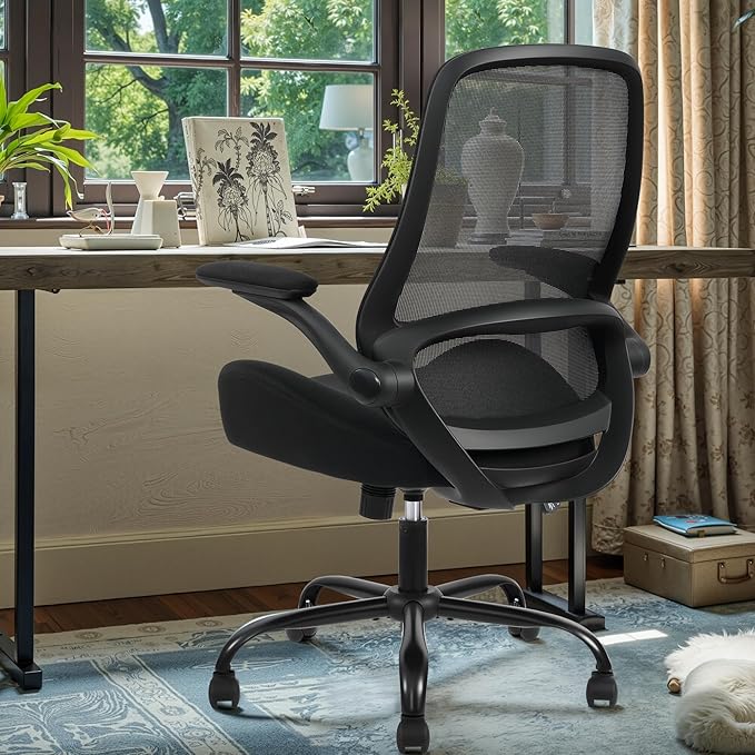HYLONE Heavy Duty Office Chair, 5" Thickened Seat Ergonomic Desk Chair with Adjustable Armrests, Home Office Computer Chairs for Long Hours Mesh Executive Chair(Black)