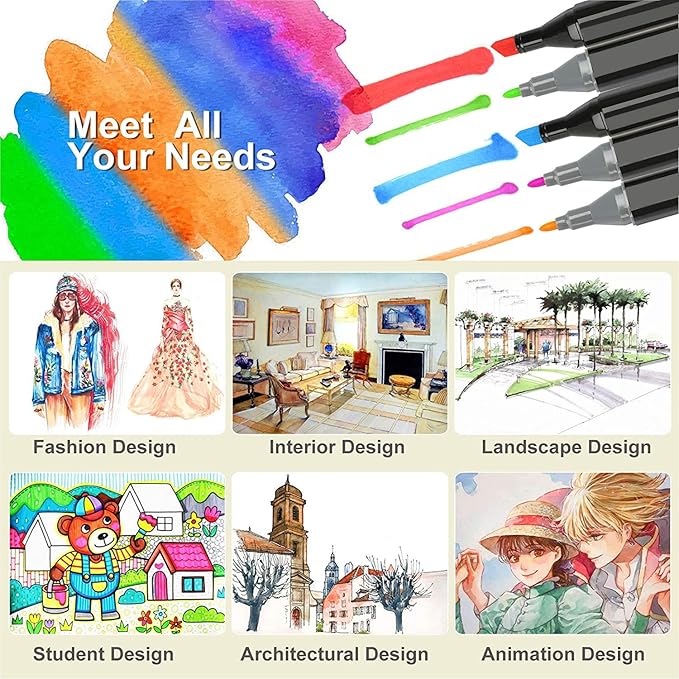 168 Colors Alcohol Markers Artist Drawing Art Dual Tip Markers Perfect for Kids Students Adult(168 Black Shell)