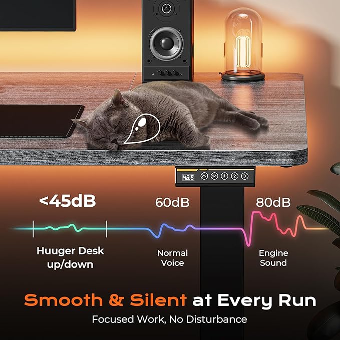 Huuger 63 x 28 Large Electric Standing Desk, Height Adjustable Computer Desk, 27.6" Deep Desktop, Stand up Gaming Office Table with 2 Hooks, 3 Preset Heights, for Home Office, Grey