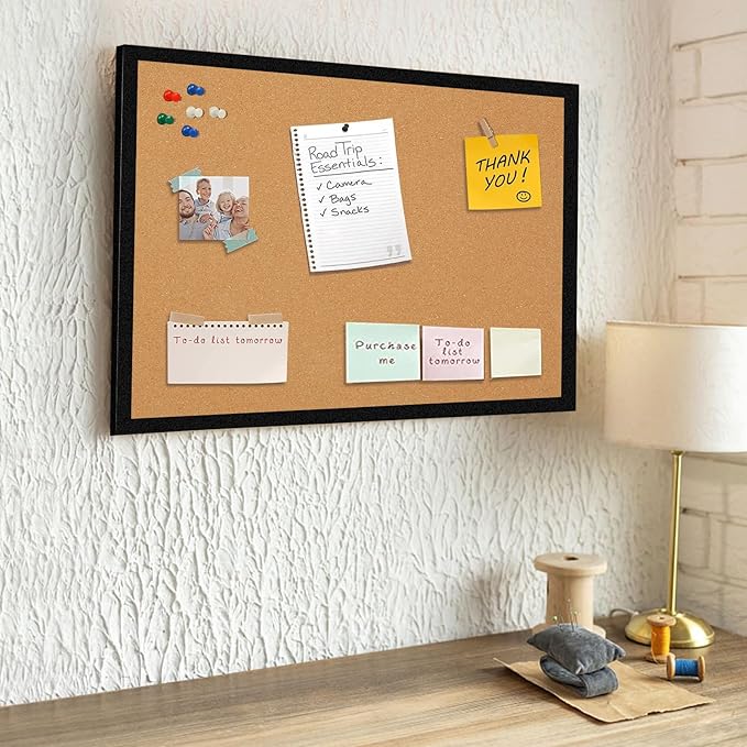 20” x 28” Cork Boards for Walls with Black Wooden Frame 1pack, Whiteboard and Cork Board Combo Double Sided Office Board for Wall Organizer, Bulletins Board Hanging Pin Board for School Home Office
