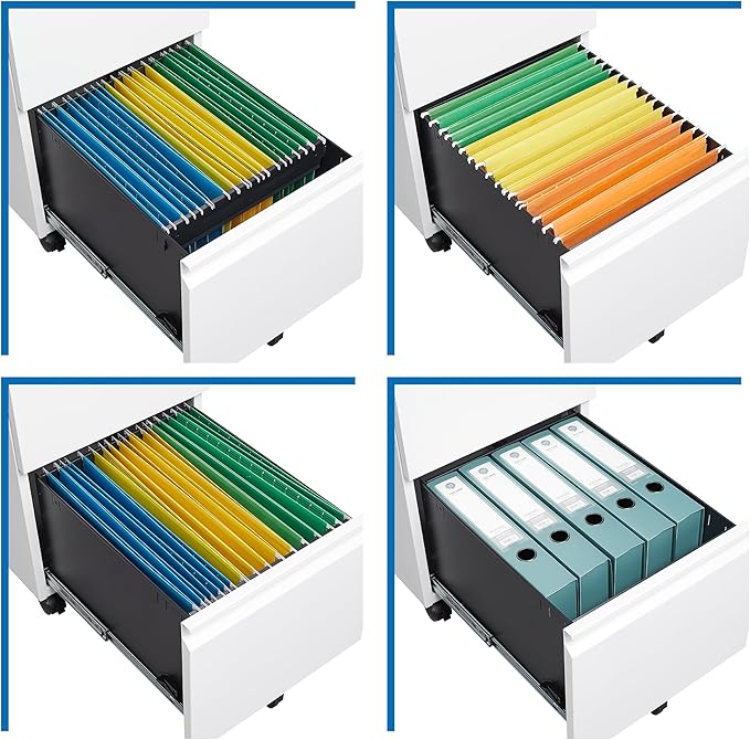 2 Drawers File Cabinet with Lock Metal Vertical File Cabient with Wheels Mobile File Cabinet for Office Home Legal/Letter/a4 Size Require Assembly (White, 2 Drawers)