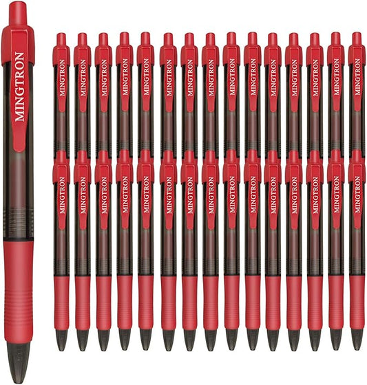 30 Pack Red Fine Point Gel Pens, No Smear Ink, Retractable, 0.5MM, Red Ink