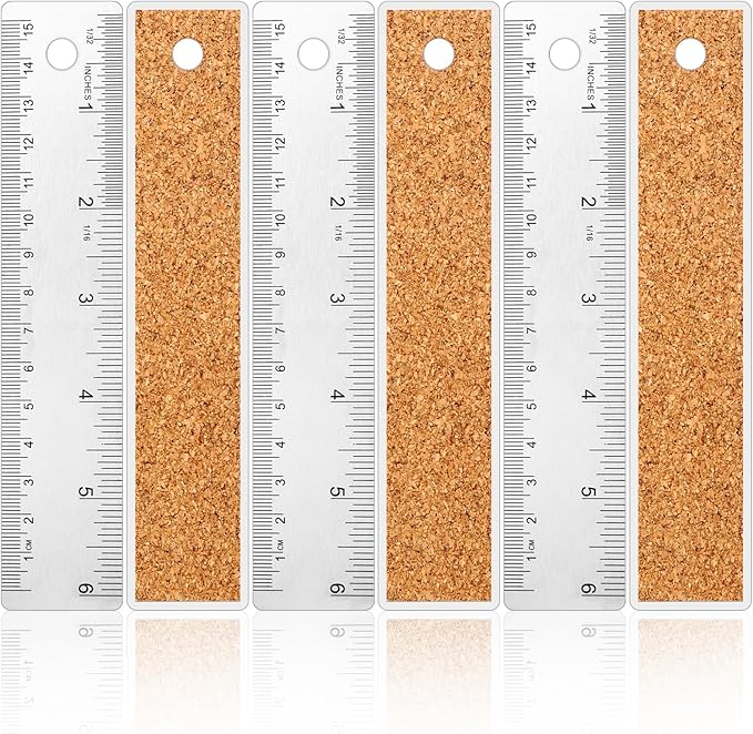 3 Pcs Stainless Steel Ruler 6 Inch Metal Ruler Straight Edge Rulers Non Slip Cork Backed Rulers with Inch and Metric Graduations for School Office Engineering Drawing(6 Inch)