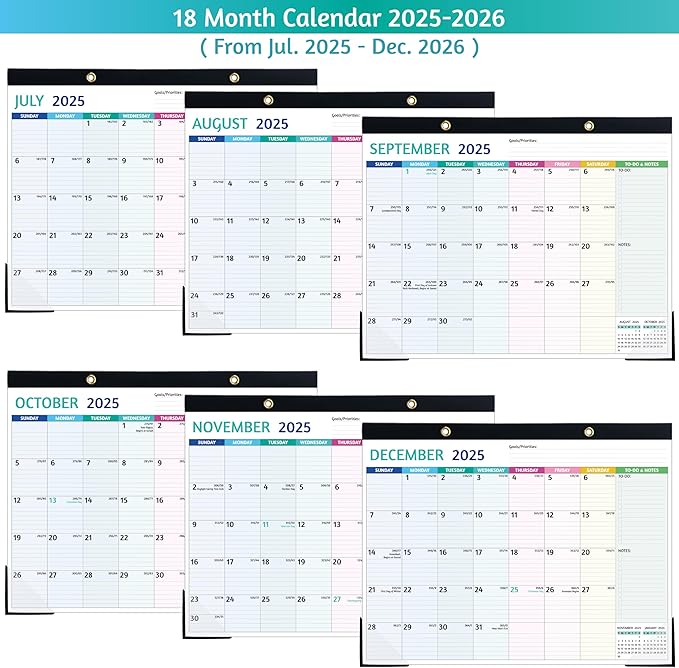 2025-2026 Desk Calendar – Shipped Flat, Large Desk Calendar, 22'' x 17'', Jul 2025 – Dec 2026, 18 Monthly Calendar, Best Desk/Wall Calendar with Desk Pad, To-do Lists, Ruled Blocks, Corner Protectors