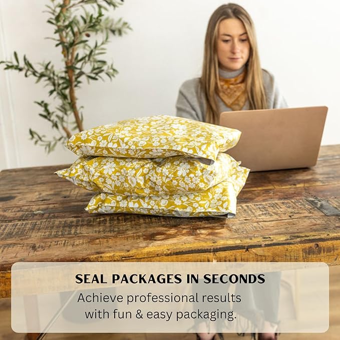 12x15.5 Poly Mailer Envelopes 100 Pcs Large-Sized Colored Designer Shipping Bags For Clothing Cute Mailers Unpadded Self-Sealing Packaging Recyclable Eco-Friendly (Yellow Floral) Mini Wander