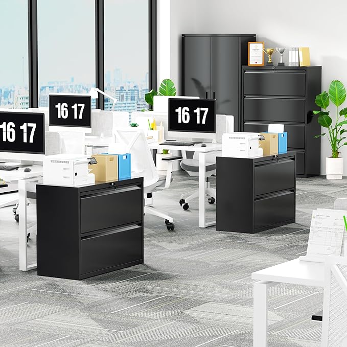 Incbruce Lateral File Cabinet with Lock, 28" W 2 Drawer Filing cabinets for Home Office Home, Office, Fit A4/F4/Letter/Legal File, Under Desk Filing Cabinet (Black)