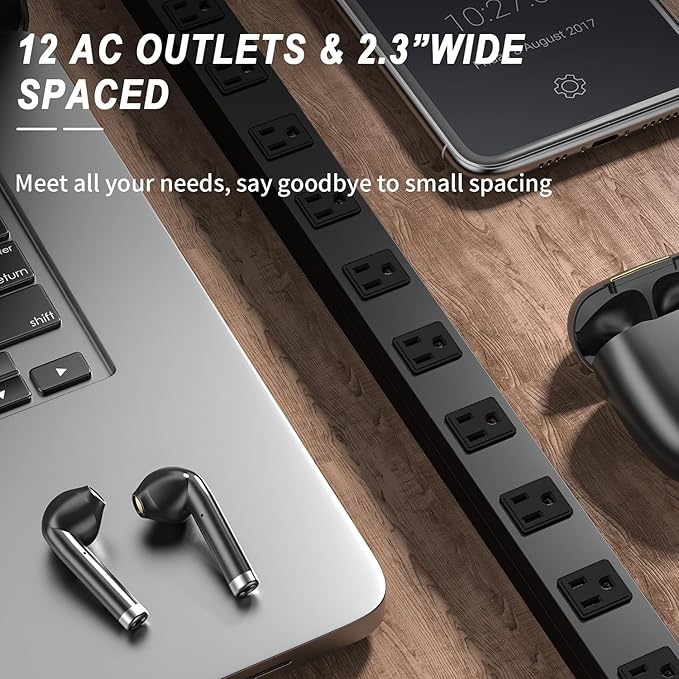 12 Outlet Surge Protector Metal Power Strip, 1800J Mountable Power Outlet, Heavy Duty Workshop Metal Power Strip for Commercial, Industrial, School and Home,15A 125V 1875W (6FT)