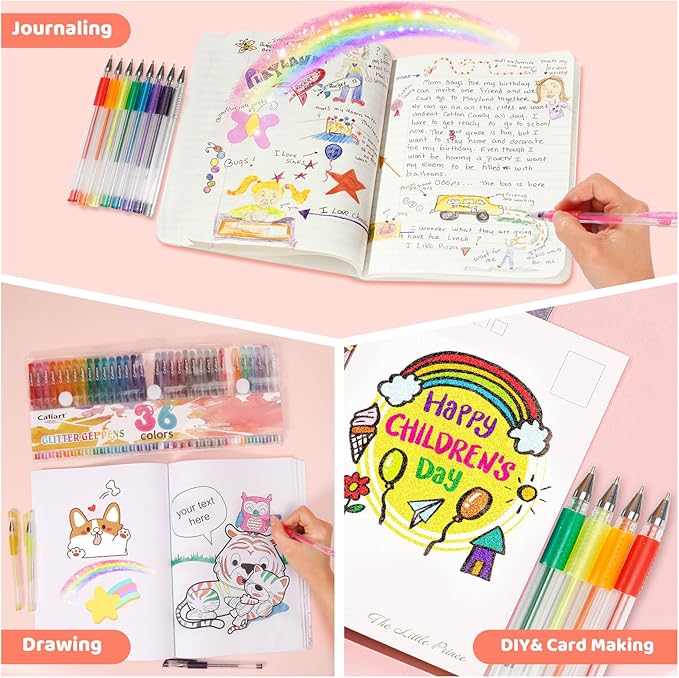 36 Color Glitter Gel Pens, 40% More Ink Colored Gel Markers Fine Point Pens, Aesthetic Cute Preppy Stuff School Supplies, Mothers Day Gift for Mom Kids Artist Adult Coloring Books Cards Craft Drawing