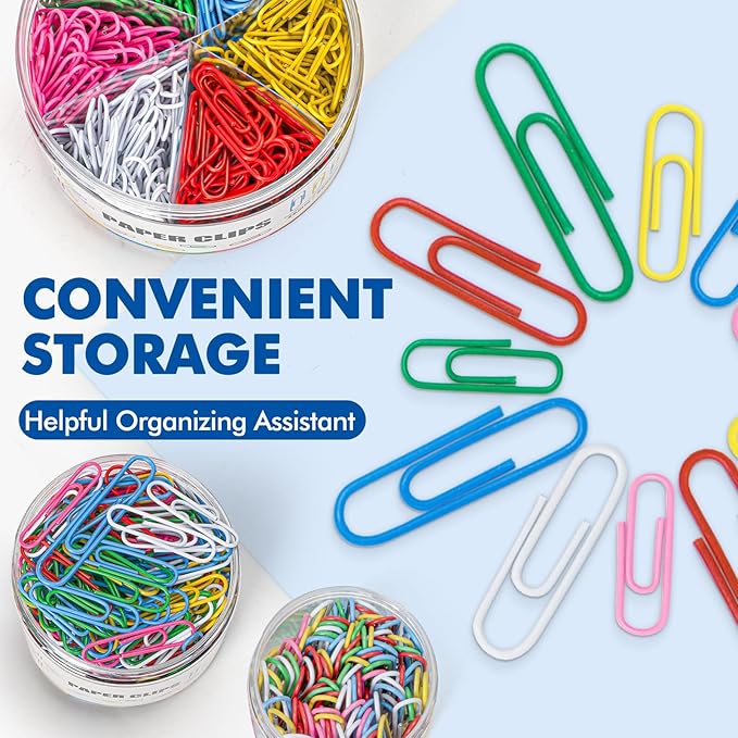 1000 Paper Clips Assorted Sizes, Large, Medium, and Small Colored Paper Clips, Durable, Rustproof, Great for Office Supplies, School, Home Organization(50mm, 33mm, 28mm)