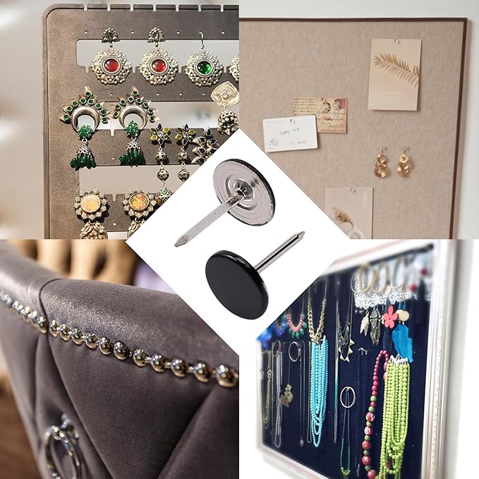 100Pcs Flat Head Upholstery Tacks Home Furniture Decor Tack Upholstery Nails Flat Push Pins Flats Thumb Tacks Black (11mmx17mm)