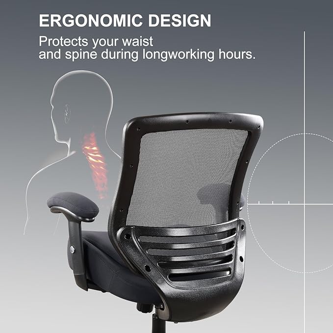 400lbs Ergonomic Office Chair with Double Seat Cushion and Soft Armrests for Executive Computer Desk with Built-in Lumbar Support(Gray)