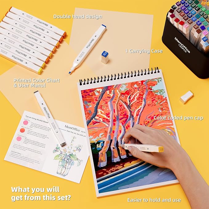 100 Colors Dual Tip Artist Alcohol Markers Set with Carrying Case - Perfect for Coloring, Drawing, Sketching, Card Making and Illustration - Perfect for Adults and Kids