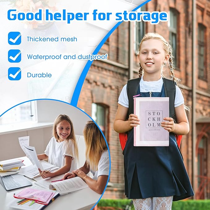 200 Pcs A4 Mesh Zipper Pouch Bulk Waterproof Mesh Zipper Organizer Plastic File Folder Case for School Office Supplies Document Board Games Puzzle(Colorful)