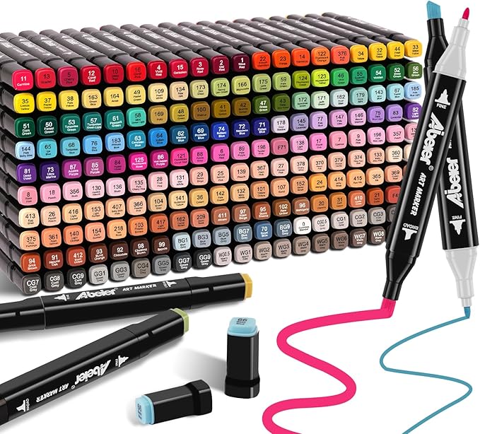 204 Alcohol Markers Set, Dual Tips Blender Art Markers for Drawing, Permanent Sketch Marker for Kids adult coloring, Alcohol Based, Adults Coloring and Artist Illustration.