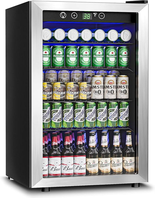 145 Can Beverage Refrigerator Cooler - 4.5 Cu.Ft Mini Fridge Glass Door, Soda Wine Beer Drink Fridge, Small Refrigerator for Bedroom Office Home Bar Dorm, Digital Temperature Control, Silver