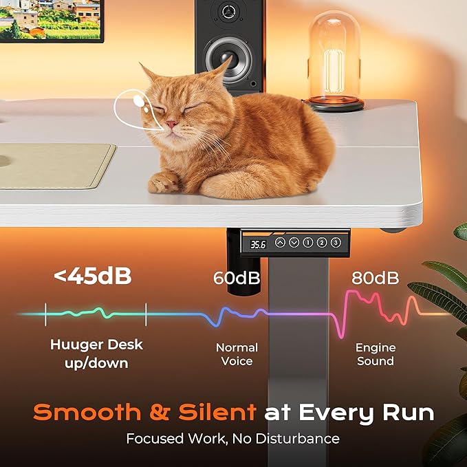 Huuger 48 x 28 Large Electric Standing Desk, Height Adjustable Desk, 27.6" Deep Desktop, Stand up Gaming, 2 Hooks, 3 Preset Heights, for Home Office, White