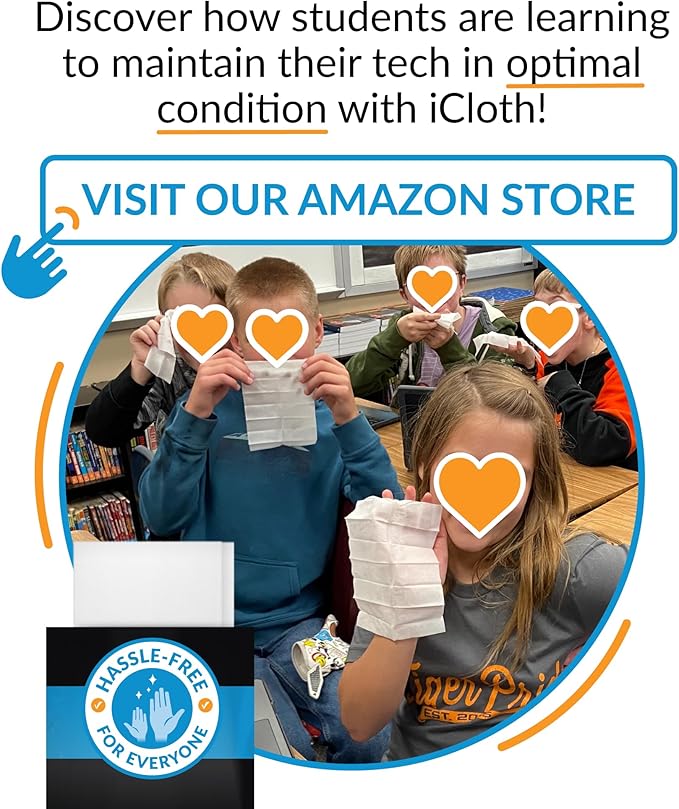 iCloth Large Screen Cleaning Wipes for Electronics, Lint-Free and Streak-Free, Fast-Drying, Removes Dust, Fingerprints, and Smudges (1200 Wipes)