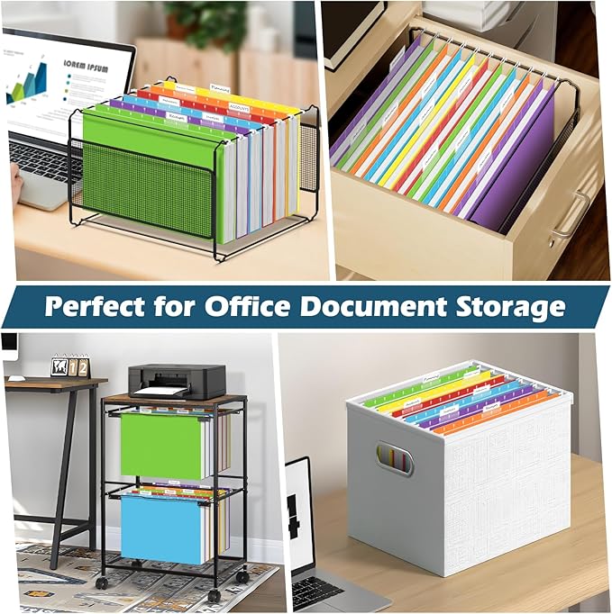 30 Pack Hanging File Folders Letter Size, Assorted Hanging Folders with 1/5-Cut Adjustable Tab, 1 Inch Expansion, Extra Capacity Hanging File Folders, Perfect Office, Home, Classroom Supplies