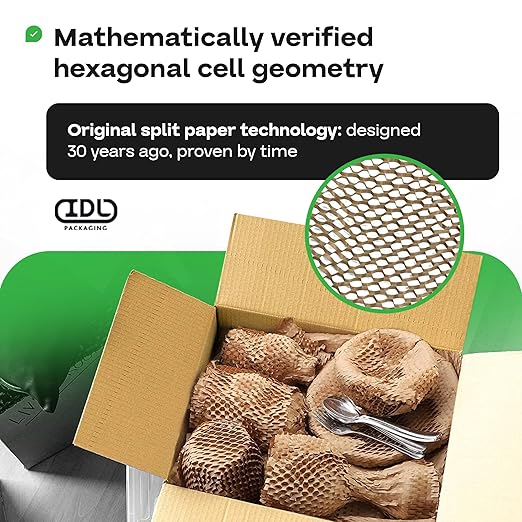 IDL Packaging 15.25" x 300' Refill Roll (Pack of 1) for MP-300W HexcelWrap Honeycomb Packing Paper Station, White - Natural Kraft Paper with Interlocking Slit Design for Shipping and Moving