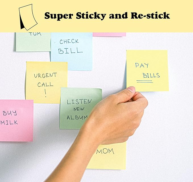 (24 Pads) Sticky Notes 3 x 3in,2400 pcs Yellow Self-Stick Notes,100 Sheets/Pad Bright Colors Post Pads,Super Sticky Pads Easy to Post Recyclable for Office,Shool,Home,Notebook,Meeting,Clean Removal