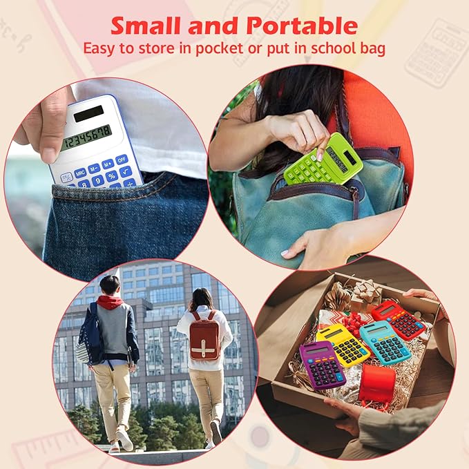 48 Pcs Pocket Calculator,Pocket Size Basic Calculators,8 Digit Display Solar Battery Dual Power Desktop Calculators,Mini Calculator for Students,Home,Office, 3 Styles