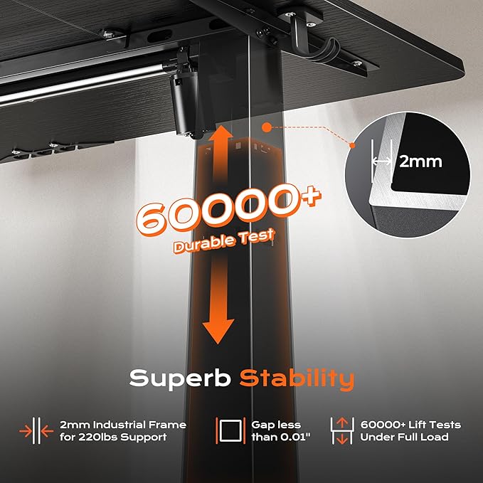 Huuger 63 x 28 Large Electric Standing Desk, Height Adjustable Computer Desk, 27.6" Deep Desktop, Stand up Gaming Office Table with 2 Hooks, 3 Preset Heights, for Home Office, Black