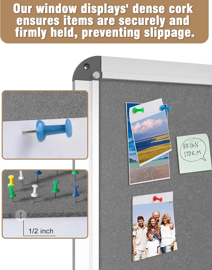 38"x28" Enclosed Bulletin Board, Lockable Weather-Resistant Aluminum Cork Noticeboard for School & Office, Silver Frame w/Grey Flet