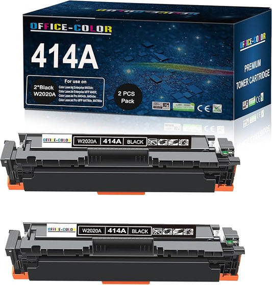 2 Pack Replacement for HP 414A Black Toner Cartridge W2020A for HP Color Laser Pro MFP M479fdw M454dw M454dn M479fdn Toner Printer Ink