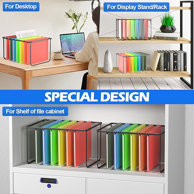 2 Pack Legal and Letter Size Hanging File Folder Frame,Hanging File Folder Holder for Desktop Organizer,Metal Rack for Filing Cabinet or File Drawer, 12.4” Wide x 15.3” Long x 9.4" Height