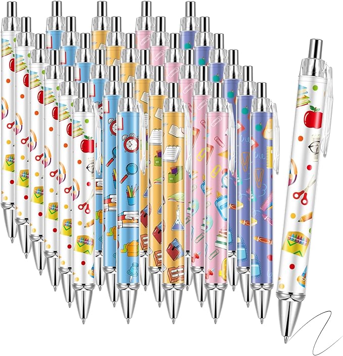 30 PCS Back to School Pens Welcome Back to School Ballpoint Pens First Day of School Party Favors with 1mm Black Ink Replaceable Ballpoint Pen Refill for Classroom Rewards