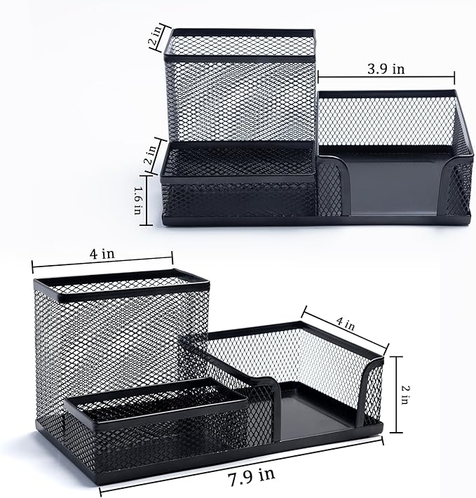 4 Pieces Mesh Pen Holder Desk Organizers and Accessories for Deskop Organizer,3 Compartments Black Pencil Holder for Office Supplies,Gifts for Colleague