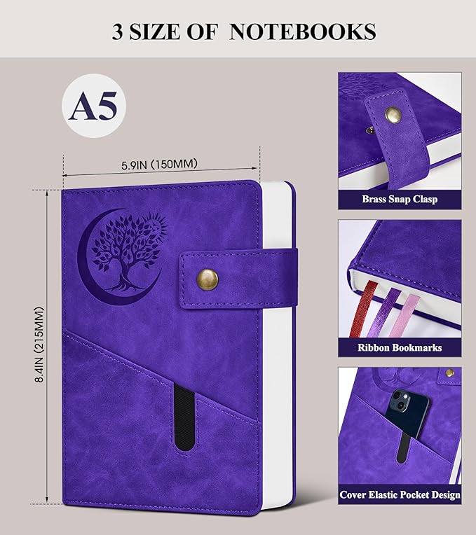 365 Page Thick Lined Journal Notebook for Men Women, A5 Leather Journals for Writing, Hardcover Notebooks for Work, School, Note Taking,Travel, Business,Personal Diary, College Ruled 5.9" x 8.4"