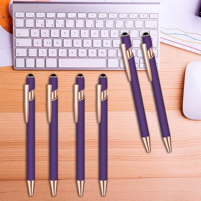 12 Pcs Blue Ink Ballpoint Pen with Stylus Tip, 1.0 mm Metal Pen Stylus Pen for Touch Screens, 2 in 1 Thank You Pen Gift for Office (Purple Rose Gold)