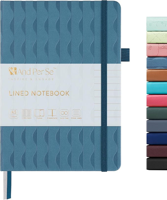 &And Per Se Lined Journal Notebook for Women&Men with Pattern, 160 Pages 100GSM Thick Paper, A5 Hardcover Journals for Writing(Blue)