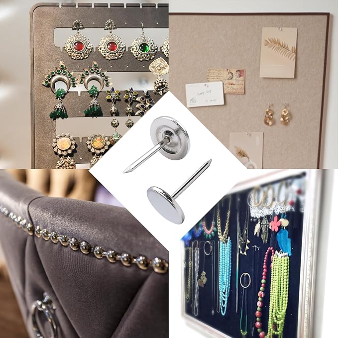 100Pcs Flat Head Upholstery Tacks Home Furniture Decor Tack Upholstery Nails Pushpin Thumb Tacks,Silver Tone (11mmx17mm)