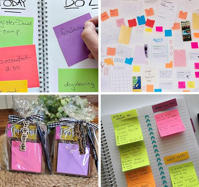 (6 Pack) Sticky Notes Pads,600 Super Adhesive Sticky Notes,3 x 3 Self Sticky Pads,600 Sheets Bulk Notepads,6 Colors Notes Post,Bright Colors Sticky Notepads Easy to Post for Office,Home,School