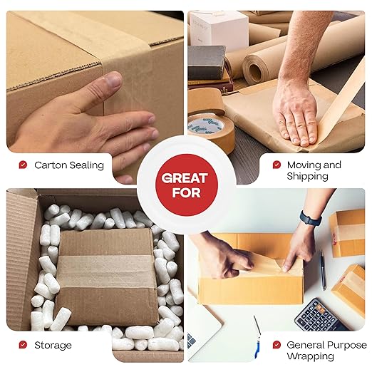 IDL Packaging 2.83" x 450 feet Reinforced Water-Activated Kraft Gummed Tape 30lb Thickness (Pack of 6) - Secure Paper Packing Tape for Secure Carton Sealing - Heavy-Duty for All Conditions, Brown