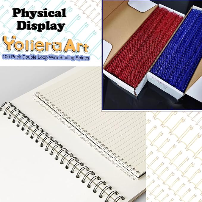 100 Pack Double Loop Wire Binding Spines, YolieraArt Wire Binding Spines, 5/8 Inch Binding Wire for Letter Size (140 Sheet Capacity, 100P, 3:1 Pitch, Red)