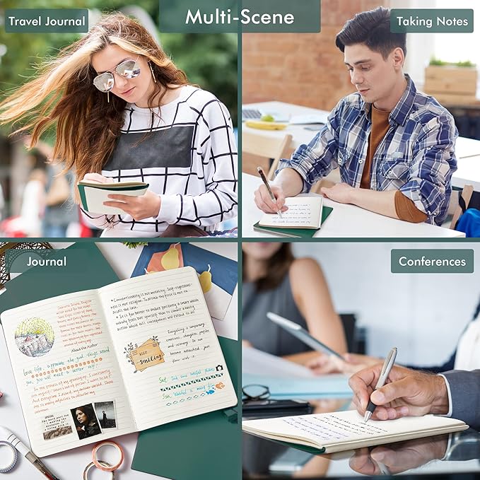 16 Pack Soft Cover Journal Bulk, Feela Lined Notebooks College Ruled for Work for Women Girl Writing, Blank Travel Journal Note Taking Notebook School Business Supplies, 8.2” x 5.5”, A5, Dark Green