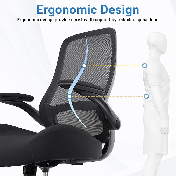 HYLONE Heavy Duty Office Chair, 5" Thickened Seat Ergonomic Desk Chair with Adjustable Armrests, Home Office Computer Chairs for Long Hours Mesh Executive Chair(Black)