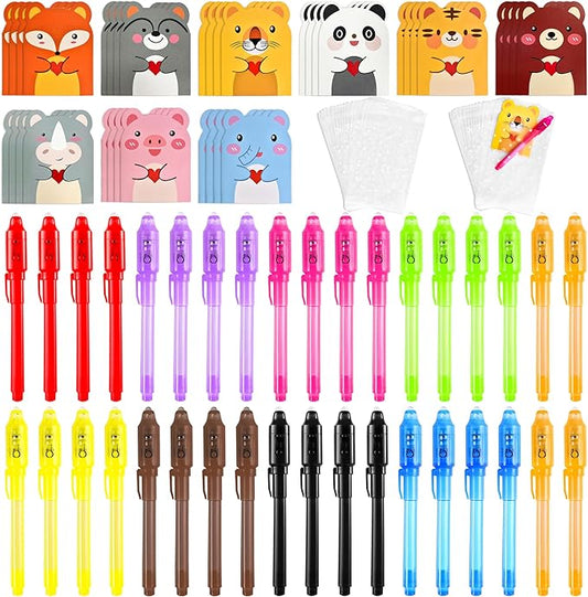 36PCS Invisible Ink Pens with UV Light, Spy Pens with Animal Cards & Goodie Bags, Party Favors for Kids 8-12, Classroom Prizes, Stocking Stuffers