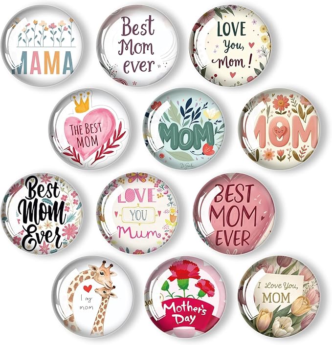 12Pcs Glass Refrigerator Magnet Fridge Sticker,Mothers Day Fridge Magnets Decoration for Crafts,Strong Fridge Magnets for Kitchen, School,Office Whiteboard, Cabinet and Dishwasher