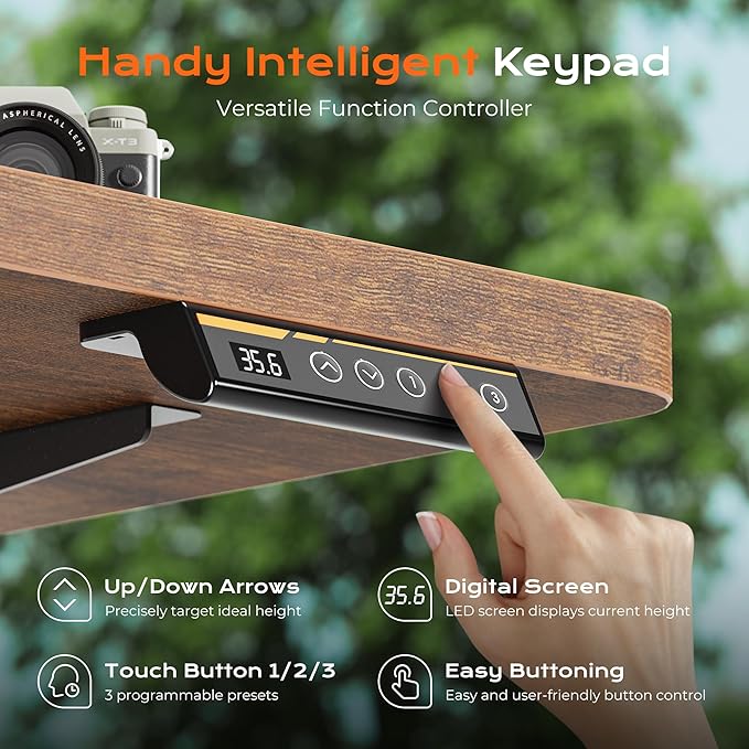 Huuger 48 x 28 Large Electric Standing Desk, Height Adjustable Desk, 27.6" Deep Desktop, Stand up Gaming, 2 Hooks, 3 Preset Heights, for Home Office, Rustic Brown