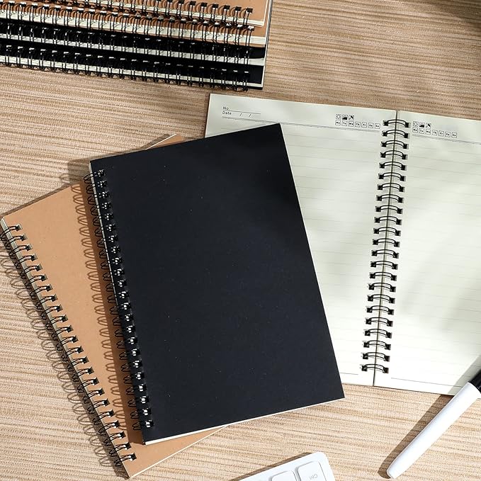 12 Pack Small Spiral Notebook A5 Lined College Ruled Spiral Journal Notebook 5.5 x 8.3 Inch Kraft Cover, 120 Pages for Work Students Office Business(Brown, Black)