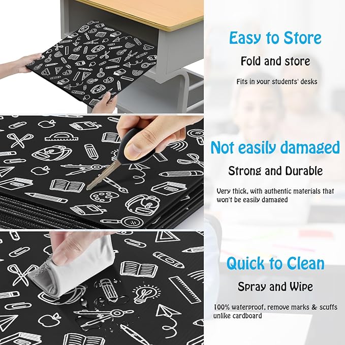 24 Pack Black Printing Privacy Floders for Student Desks - Durable Plastic Erasable - Testing Dividers for Classroom - Easy Clean Privacy Shields for Student - Includes Extra Labels