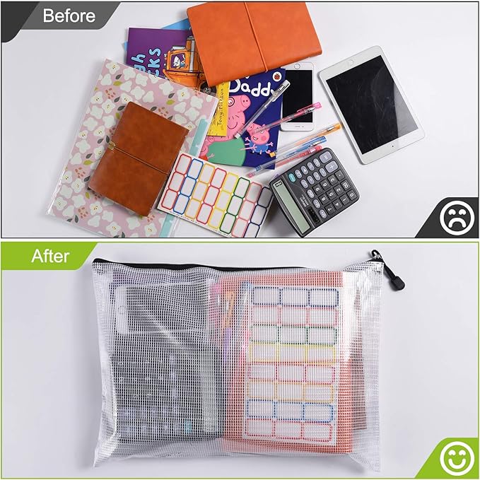 12PCS Mesh Zipper Pouch, Waterproof Tear-Resistant Document File Folders, A3 Size Zipper Documents Pouch Document Organizer Bags for School Office Home Travel Storage(17×12Inch)