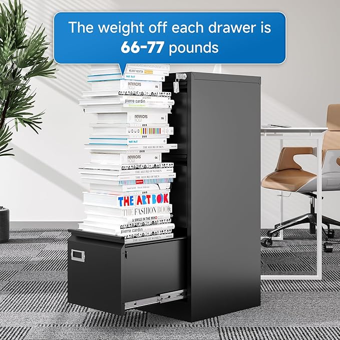 3 Drawer File Cabinet with Lock Metal Vertical File Cabinet Office Home Narrow File Cabinet for A4 Legal/Letter Size,Assembly Required (Black, 3 Drawers-Vertical)