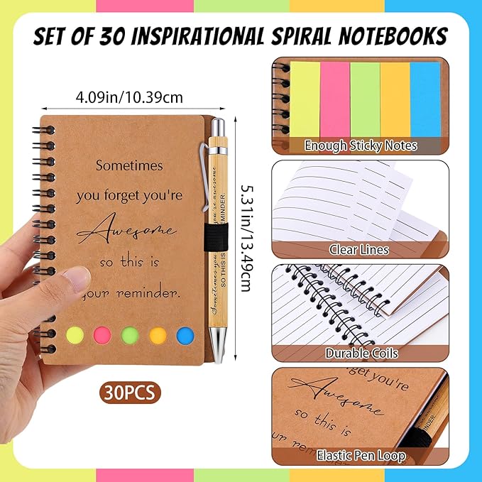30 Sets Employee Appreciation Gifts Bulk Inspirational Spiral Notebooks with Sticky Notes Motivational Journals Ballpoint Pens Thank You Gifts for Teacher Nurse Coworker (30, Sometimes)