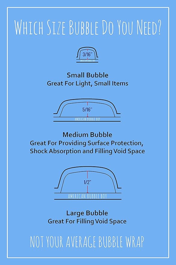 4 large rolls of Bubble Wrap total 700 feet, small bubble wrap 3/16 cushioning, 700 ft, heavy duty, perforated Every 12" Made in the USA by American Bubble Boy, bulk bubble wrap for moving, shipping